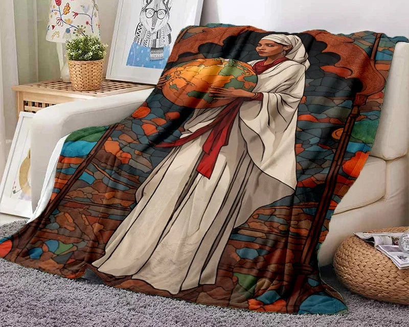 Cartoon Africa Ethiopian Custom Painting Flannel Blanket - Glow by Hellen African and Boho Jewelry African Home Decor Cultural Accessories